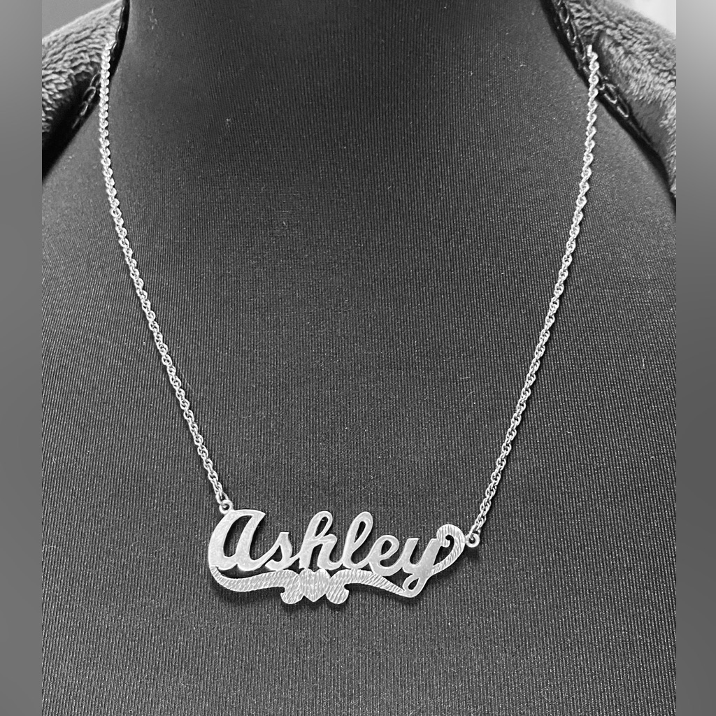Ashley Vintage Name Plate Necklace Personalized Script Sterling Silver